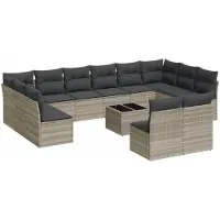 vidaXL Ensemble de 13 canapés de jardin avec coussins gris clair Poly rotin
