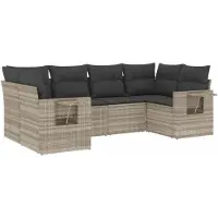 vidaXL Ensemble de salon de jardin 6 pièces avec coussins gris clair Poly rotin