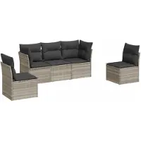 vidaXL Ensemble de salon de jardin 5 pièces avec coussins gris clair Poly rotin