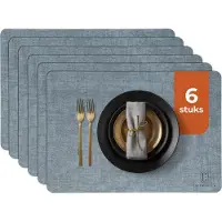Castagnola Sets de table aspect cuir - Sets de table antidérapants en cuir artificiel - Sous-verre hydrofuge - Sous-verre - Sets de table en plastique - 6 pièces - 45 x 30 cm - Bleu mélangé