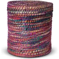 Safaary Panier de rangement en herbe de mer avec couvercle Fuchsia rond