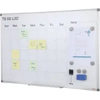 Vevor Tableau Blanc Magnétique et Planning Mensuel 2-en-1 Calendrier Effaçable à Sec Mural 91,5x61 cm Cadre en Alu avec 2 Marqueurs 1 Effaceur 6 Aimants pour Programmation Travail Bureau Maison École