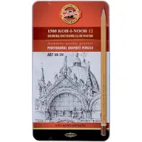 Koh-I-Noor Set de crayons graphite Toison d'Or, 12 crayons 8B-2H, ?tui en m?tal, id?al pour artistes.