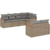 vidaXL Ensemble de salon de jardin 7 pièces avec coussins Beige Poly Rattan