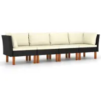 vidaXL Canapé de jardin 4 places avec coussins Noir Poly Rattan