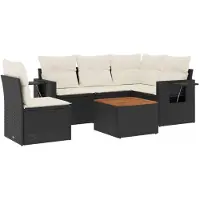 vidaXL Ensemble de salon de jardin 6 pièces avec coussins noir poly rotin