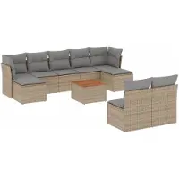 vidaXL Ensemble de salon de jardin 10 pièces avec coussins Beige Poly Rattan