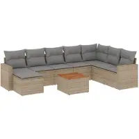 vidaXL Ensemble de salon de jardin 9 pièces avec coussins beige Poly rotin