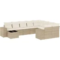 vidaXL Ensemble de salon de jardin 10 pièces avec coussins Beige Poly Rattan