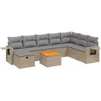 vidaXL Ensemble de salon de jardin 9 pièces avec coussins beige Poly rotin