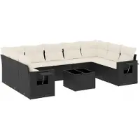 vidaXL Ensemble de 10 canapés de jardin avec coussins noir poly rotin