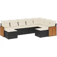vidaXL Ensemble de salon de jardin 9 pièces avec coussins noir poly rotin