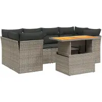 vidaXL Ensemble de salon de jardin 7 pièces avec coussins Gris Poly rotin