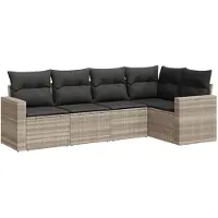 vidaXL Salon de jardin 5 pcs avec coussins gris clair résine tressée