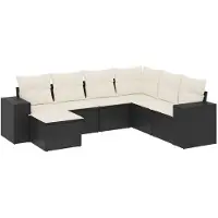 vidaXL Ensemble de jardin canapé 8 pièces avec coussins noir poly rotin