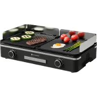 Kitchenbrothers Plaque de gril électrique KB4204 - 2400W - 2 zones - striée et plate - noire - 50x30 cm