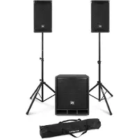 Power Dynamics Combo1200 set met statieven - 2.1 actieve speaker set met Bluetooth - 1200W (Actif, Subwoofer passif), Haut-parleur PA, Noir