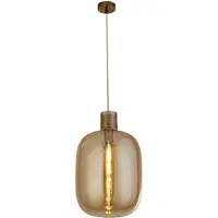 Searchlight Lampe suspendue Verre Barrel cuivre rouge avec verre ambré