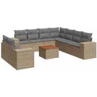 vidaXL Ensemble de salon de jardin 10 pièces avec coussins Beige Poly Rattan