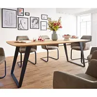 DELIFE Table à manger Edge Boot 200x100x2,5-3 chêne nature métal inclinée noir bord suisse
