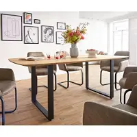 DELIFE Table à manger Edge Boot 200x100x2,5-3 chêne nature patin noir bord suisse