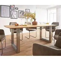 DELIFE Table à manger Edge Boot 200x100x2,5-3 chêne nature acier inoxydable large bord suisse