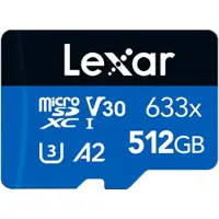 Lexar High-Performance 633x UHS-I MicroSDXC, 512 Go, mémoire flash classe 10, noir/bleu, classe : A2 V30 U3, 70 Mo/s, 100 Mo/s