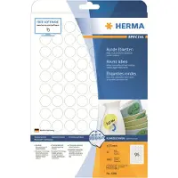 Herma étiquettes amovibles no 4386, rondes, Ø 20 mm, autocollantes, imprimables, papier, blanc, 2400 pièces sur 25 feuilles