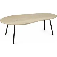 Wohnling Table basse en forme de rein, bois de manguier massif, finition blanchie, 122 cm, table de salon, table basse, table d'appoint, structure métallique, table rétro, faite main