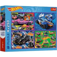 Trefl PUZZLE 4x250 Voitures de course/Mattel HotWheels 13312