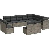 vidaXL Ensemble de salon de jardin 12 pièces avec coussins Gris Poly rotin