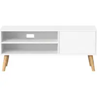 Vasagle Meuble Tv, Support Télé, Pour Télévision Jusqu'à 55 Pouces, Longueur 120 Cm, Rangement Consoles De Jeux, Style Rustique, Blanc