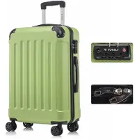 YONSLY Valise de voyage haut de gamme , serrure TSA, fermeture éclair YKK, valise à coque rigide, valise cabine à roulettes, valise à main (vert fruit, L)