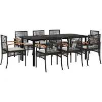vidaXL Salon de jardin 9 pièces avec coussins noir poly rotin