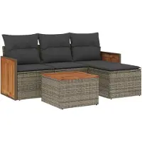 vidaXL Ensemble de salon de jardin 5 pièces avec coussins Gris Poly rotin