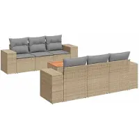 vidaXL Ensemble de salon de jardin 7 pièces avec coussins Beige Poly Rattan
