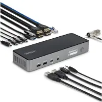 StarTech.com .com Station d'Accueil USB-C Triple Écran, Station de Recharge pour Ordinateur Portable 140 W pour MacBook Pro et Windows, HDMI 4K 60 Hz ou DisplayPort, TAA