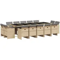 vidaXL Ensemble de jardin 15 pièces avec coussins Mélange beige Poly rotin