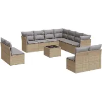 vidaXL Ensemble de 12 canapés de jardin avec coussins Beige Poly Rattan