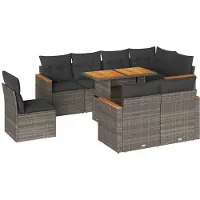 vidaXL Ensemble de salon de jardin 9 pièces avec coussins Gris Poly rotin Acacia