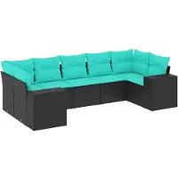vidaXL Salon de jardin 7 pcs avec coussins noir résine tressée