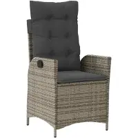 vidaXL Fauteuil de jardin Réglable avec coussin Gris Poly Rattan