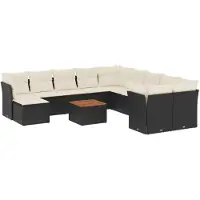 vidaXL Ensemble de 12 canapés de jardin avec coussins noir poly rotin