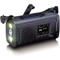 Lenco PDR-055BK - Radio d'urgence avec DAB+/FM, ASA et batterie externe de 10 000 mAh - Lampe de poche, recharge solaire et manuelle - Noir