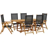 vidaXL Ensemble de jardin 7 pièces Poly rotin et bois massif Noir