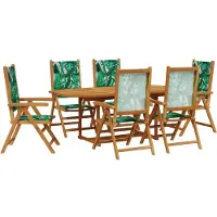 vidaXL Ensemble de jardin 7 pièces tissu et bois massif motif feuilles