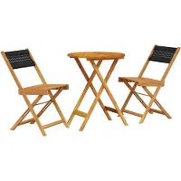 vidaXL Ensemble Bistro 3 pièces noir polypropylène et bois massif