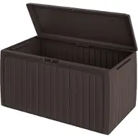 Casaria Coffre de rangement XXL Aspect lattes en bois Brun 290L Roulettes Poignées Malle Terrasse Balcon Coffre de jardin