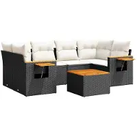 vidaXL Ensemble de salon de jardin 7 pièces avec coussins noir poly rotin