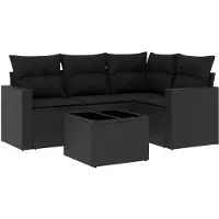 vidaXL Ensemble de salon de jardin 4 pièces avec coussins noir poly rotin